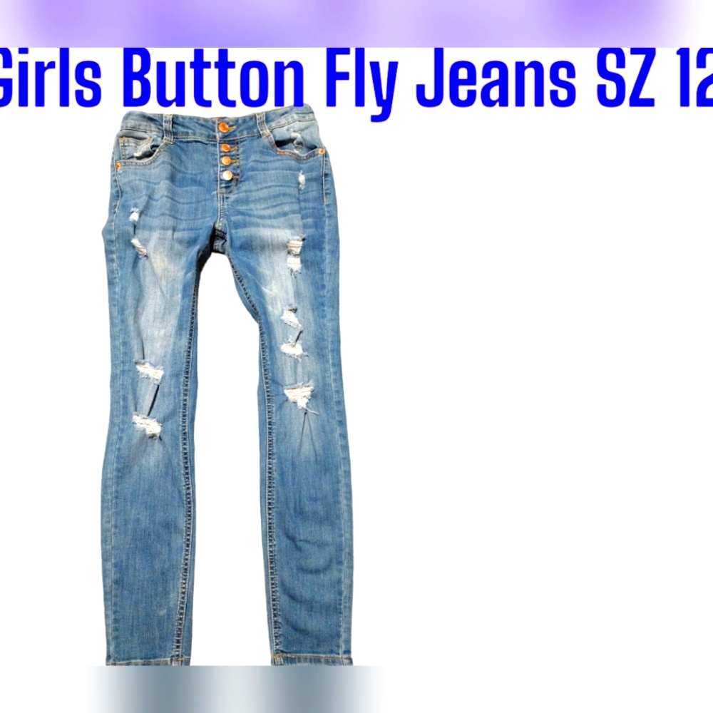 ADORABLE GIRLS SZ 12 BUTTON FLY, VANILLA STAR SKINNY JEANS!